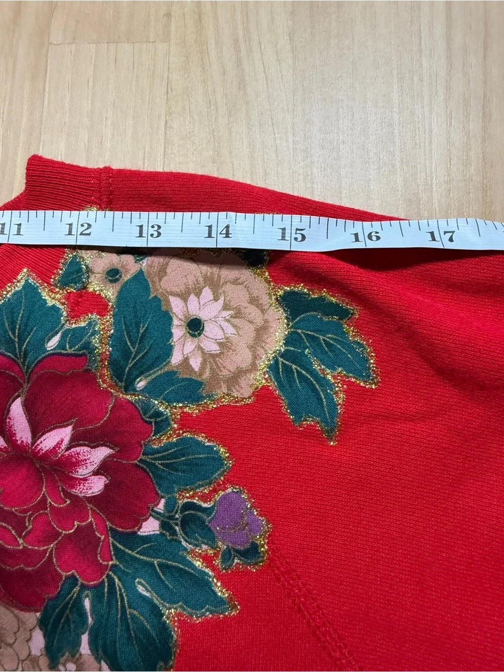 Hanes Red Cardigan Sweater with Floral Embroidery